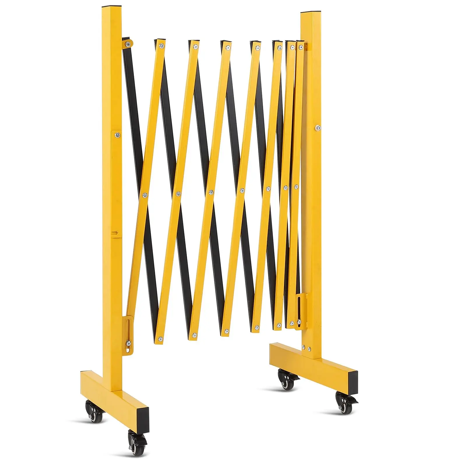 GARVEE 11FT Heavy-Duty Steel Expandable Metal Barricade Gate, Retractable Driveway Roll-Up Door with 360° Rotating Wheels, Built-In Lock & Folding Safety Barrier for Construction Sites, Crowd Control Events