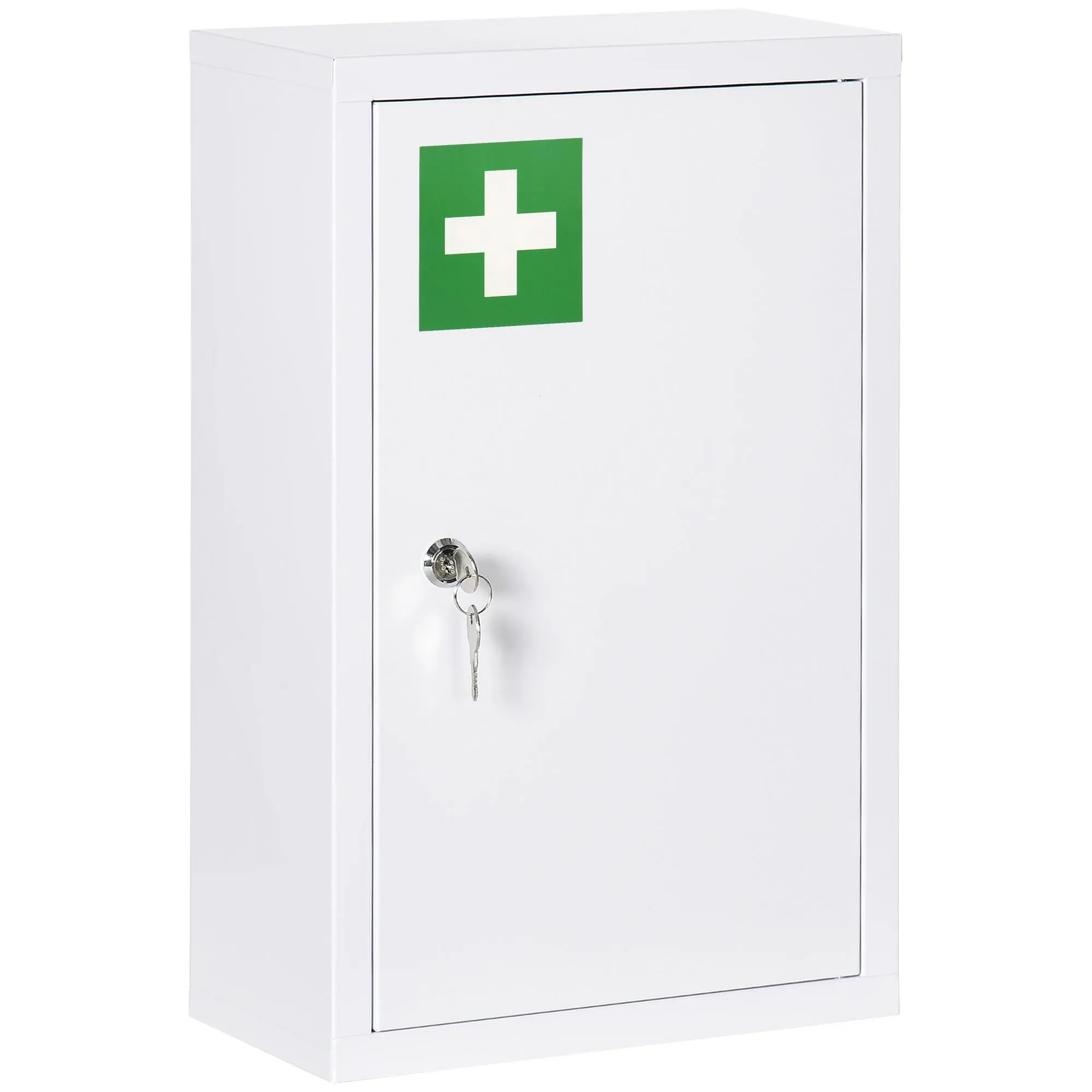 Kleankin Locking Wall Medicine Cabinet - 12"x18" 3-Tier Steel Family-Friendly Lock Wall Cabinet, Multi-Compartmentalized Storage with 2 Keys, White for Bathroom, Kitchen, Family-Friendly Wall Cabinets, Multi-Compartmentalized Wall Cabinets