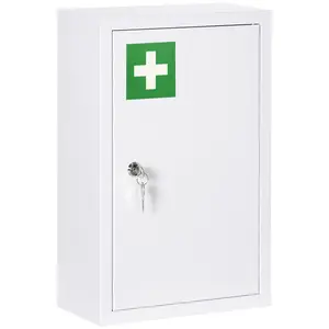 Kleankin 12"x18" Locking Wall Medicine Cabinet for Home, 3-Tier Steel Medical Storage Cabinet with 2 Keys, White for Bathroom, Kitchen
