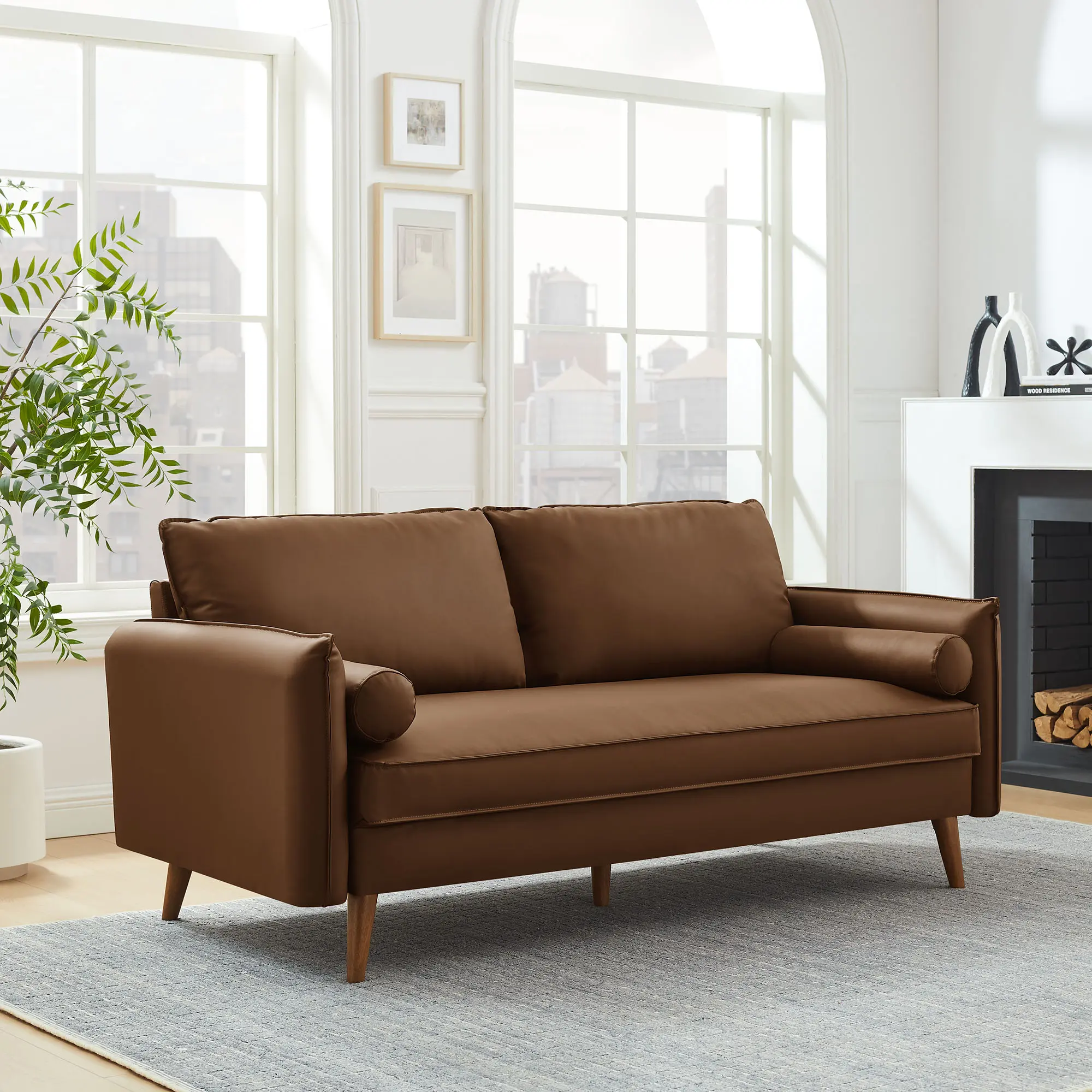 Revive Upholstered Vegan Leather Sofa in Brown