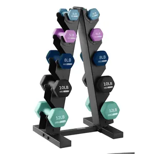HolaHatha 3, 5, 8, 10 & 12 Pound Neoprene Dumbbell Weight Set with Storage Rack dumbbell rack