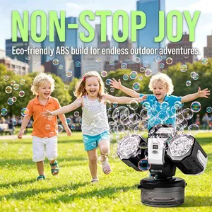 Dual-head Remote Bubble Machine, kids 3+. Rechargeable with RGB light, Comes with 50ML bubble liquid, can dilute to 500ML. Perfect for wedding, party, proposal, birthday and all holiday gifts, Bubble Maker