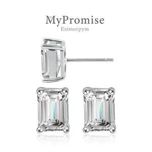 S925 Step Cut Moissanite Stud Earrings Christmas Gift For Men Women