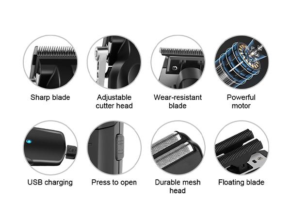 KEMEI Professional Hair Clippers for Men, Cordless Complete Barber Clipper T-Blade Trimmer Foil Shaver Set, Electric Hair Cutting Full Kit with 11 Guide Comes, USB Fast Rechargeable