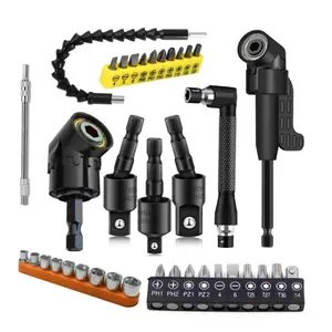 37 count Flexible Drill Bit Extension right angle drill attachment Include 90  Bits drill attachment Hex Shank 105? Right Angle Drill Attachment Short  Rotatable Socket Adapter