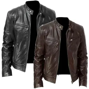 Men's Black Genuine Lambskin Leather Biker Jacket VINTAGE REAL BROWN MOTORCYCLE JACKETS FOR MEN(Raincoats)