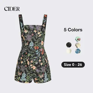 Cider Lightweight Corduroy Floral Wide Leg Jumpsuit & Romper with Adjustable Buttons & Pockets, for Summer Outdoor Vacation Holiday, One Piece Outfit