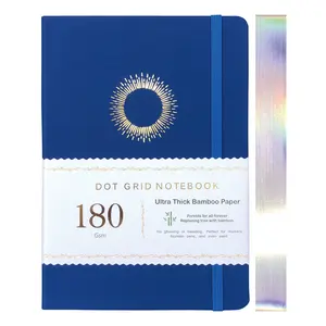 BUKE Dotted Notebook, 180gsm Bamboo Paper, 160Pages 5x5mm DOT GRID Journal- Deep Blue and SUN