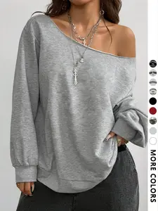 Women's Off-Shoulder Sweatshirt, Sexy Loose Fit Long Sleeve Top, Y2K Style Streetwear, Graphic Hoodie for Casual Fashion