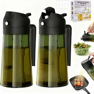 2 Count 16oz/470ml Glass Olive Oil Sprayer for Cooking, 2 in 1 Oil Dispenser for Kitchen Spray and Pour, Premium Light-Blocking Oil Bottle, Food-Grade Spray Bottle, for Salad, Air Fryer, BBQ