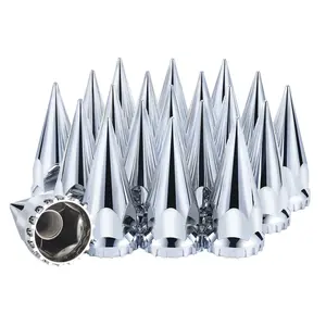 33mm x 4 3/4" Chromed Spike Lug Nuts Covers Thread-On, ABS Chrome Plastic Caps Pointed Screw On Lug Nut Cover for Semi Trucks
