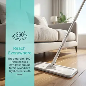 Wet Dry Flat Mop and Bucket Set, Self Wringing Microfiber Mop with 2 Replacement Pads, Hands Free Floor Cleaning System for Hardwood, Tile & Laminate