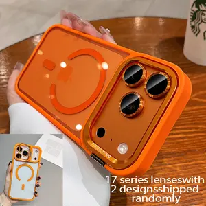 Phone case: Luxurious Orange Magnetic Wireless Charging Metal Lens Mount Phone Case, Compatible with iPhone 17 Pro Max Air 16 Pro Max Plus 17pro 17promax, Comes with Independent Lens Protector, Acrylic Back Panel, Shockproof Armor, HD Free