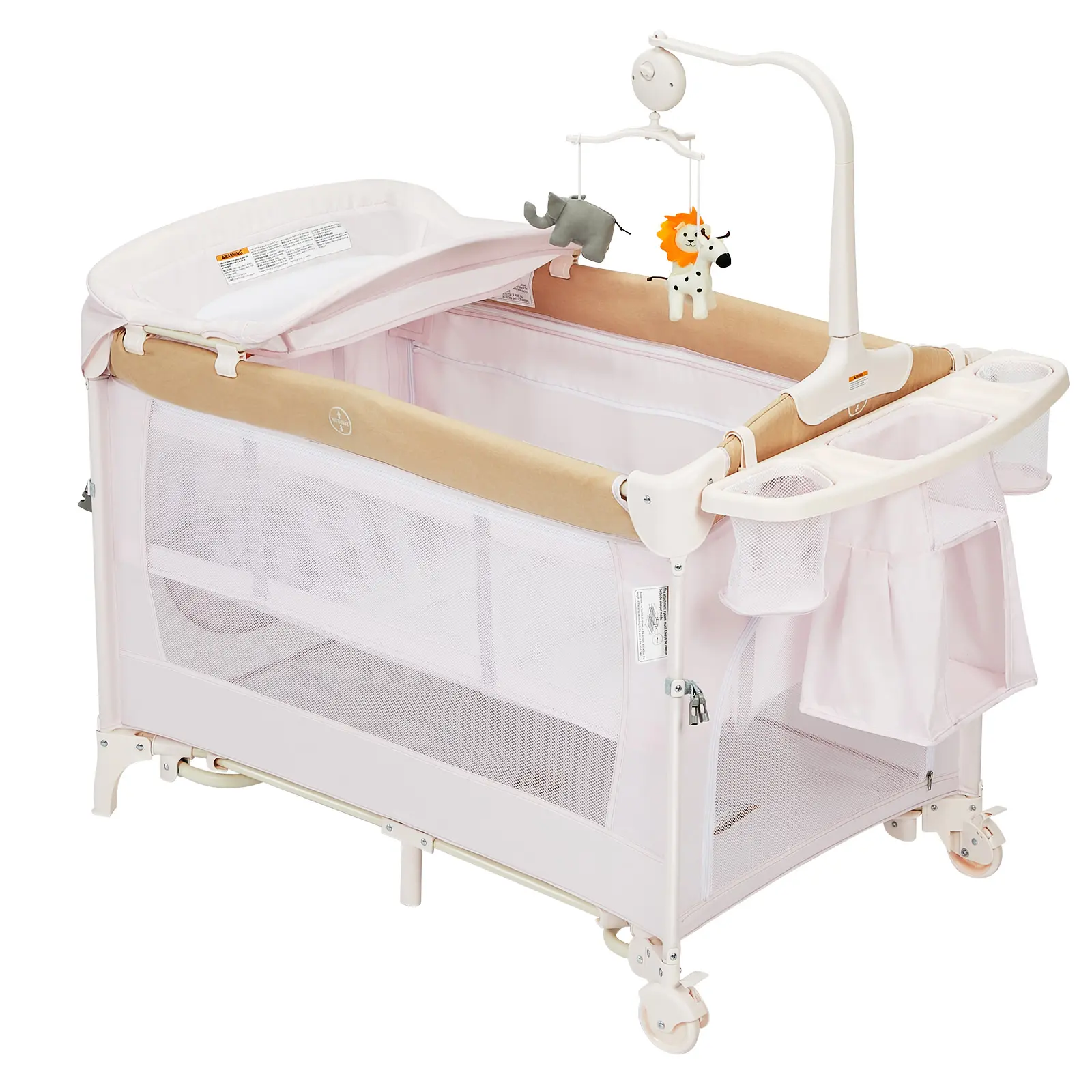 Baby Bedside Crib,Rock Bassinet, Diaper Changer, Infant Pack and Play Playard Toddler Large Playpen with Newborn Changing Table