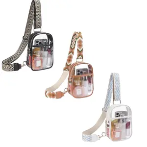 Clear Bag for Stadium Events Approved 4-Pockets Clear Sling Bag for Women Men Clear Crossbody Purse for Concert Sport,5.32” x 1.97” x 7.09”