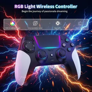 FLIRESY Anti-Drift Wireless Controller for PS5, RGB LED Lighting, Turbo Function, Dual Vibration, 6-Axis Gyro Sensor, Touchpad, Ergonomic Design, Compatible with PS5/PC/Mac/iOS/Android/Steam
