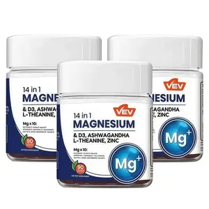 VEV 14-in-1 Magnesium Gummies | Ashwagandha + L-Theanine + Vitamin D3 + Zinc | Sleep Support, Stress Relief & Immune Boost | Non-GMO, No Artificial Flavors | Adult Daily Gummy 3X
