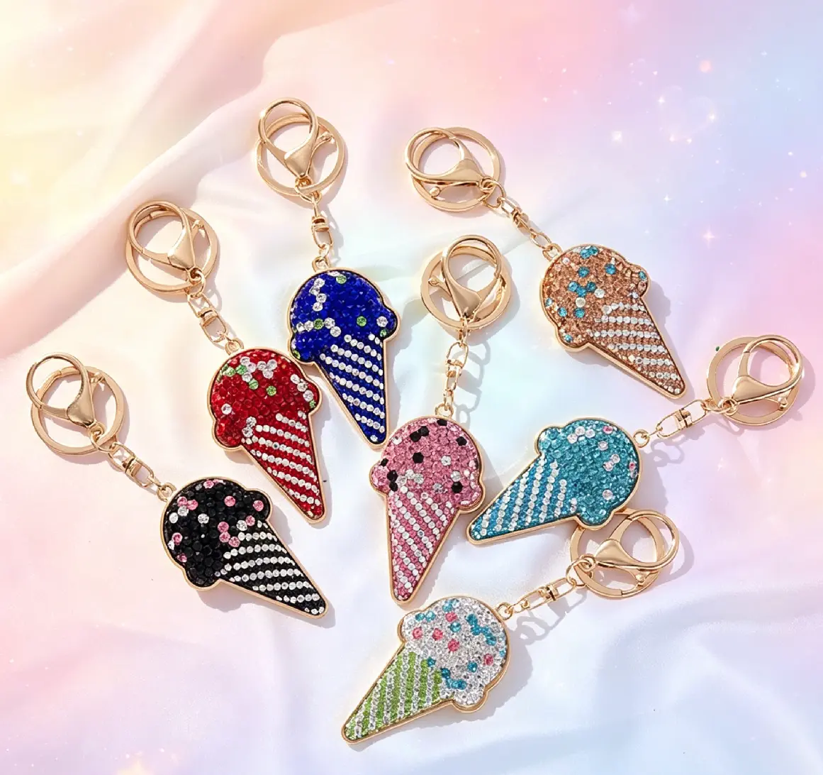 Alloy Rhinestone Ice Cream Keychain, Sparkly Bag Purse Charm, Fashion Key Accessory for Handbags & Car Keys