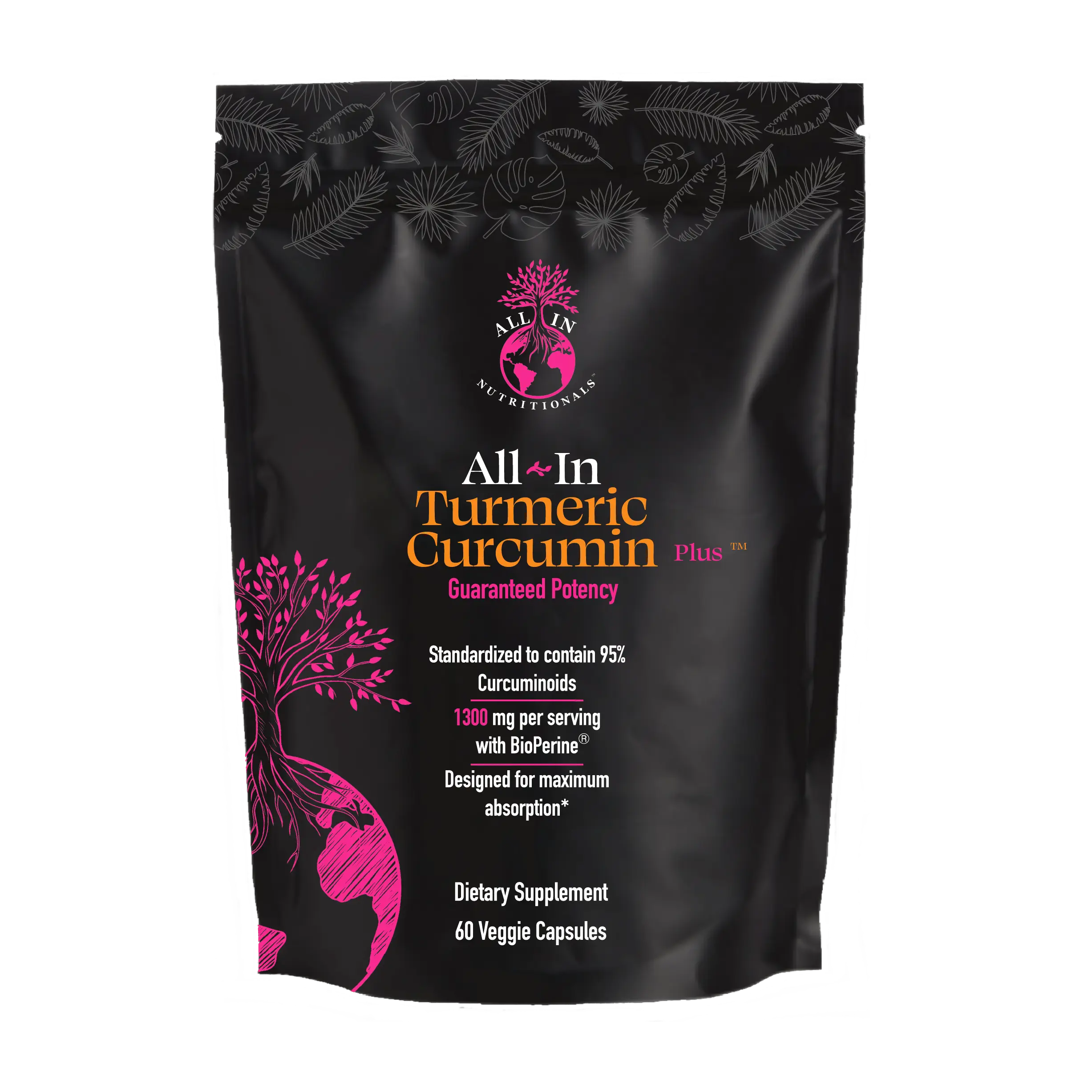 All-In Nutritionals Turmeric Curcumin Plus — 1300mg with 95% Standardized Curcuminoids & BioPerine | Supports Healthy Inflammation Response & Wellness During Fasting & Autophagy | 60 Veggie Capsules