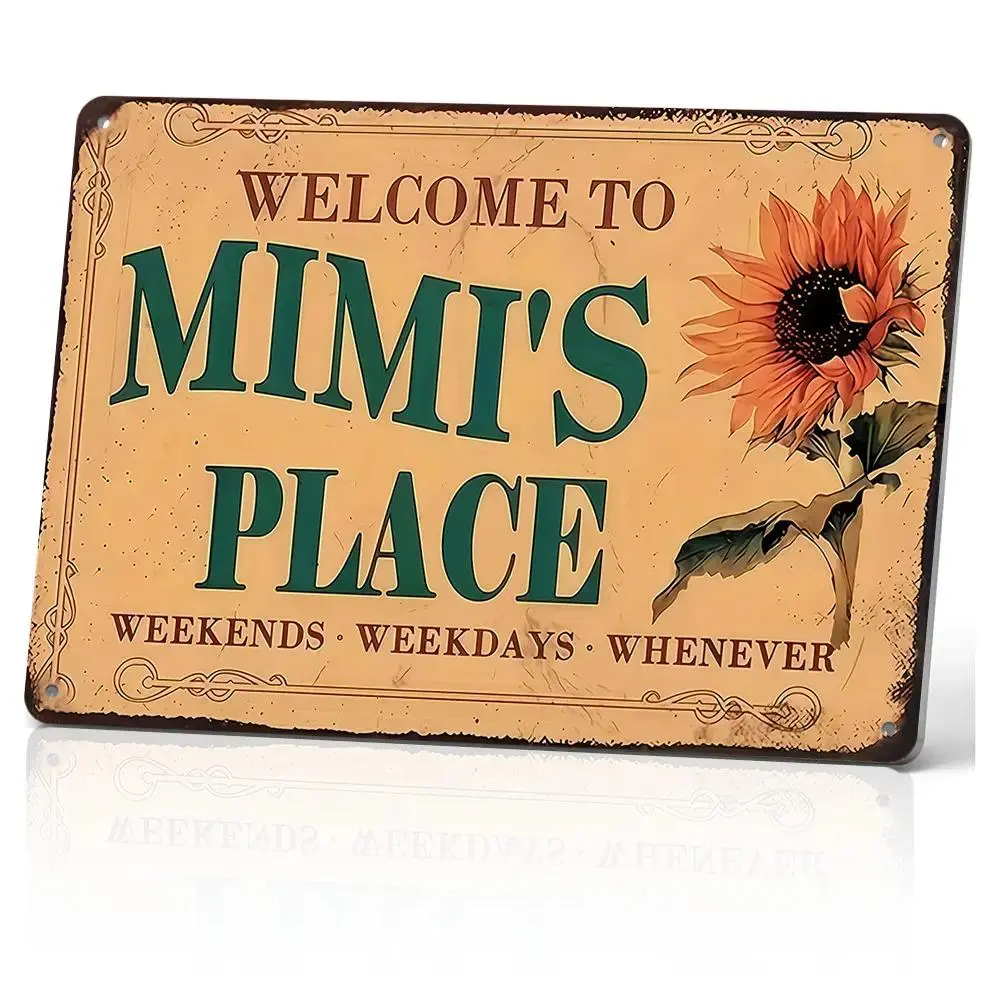 8x12 in Aluminium Mimi’s Sign - Eclectic Dainty Home Decor Products - "Welcome To Mimi's Place Whenever" Wall Plaque for Kitchen - Retro Occasion Gift