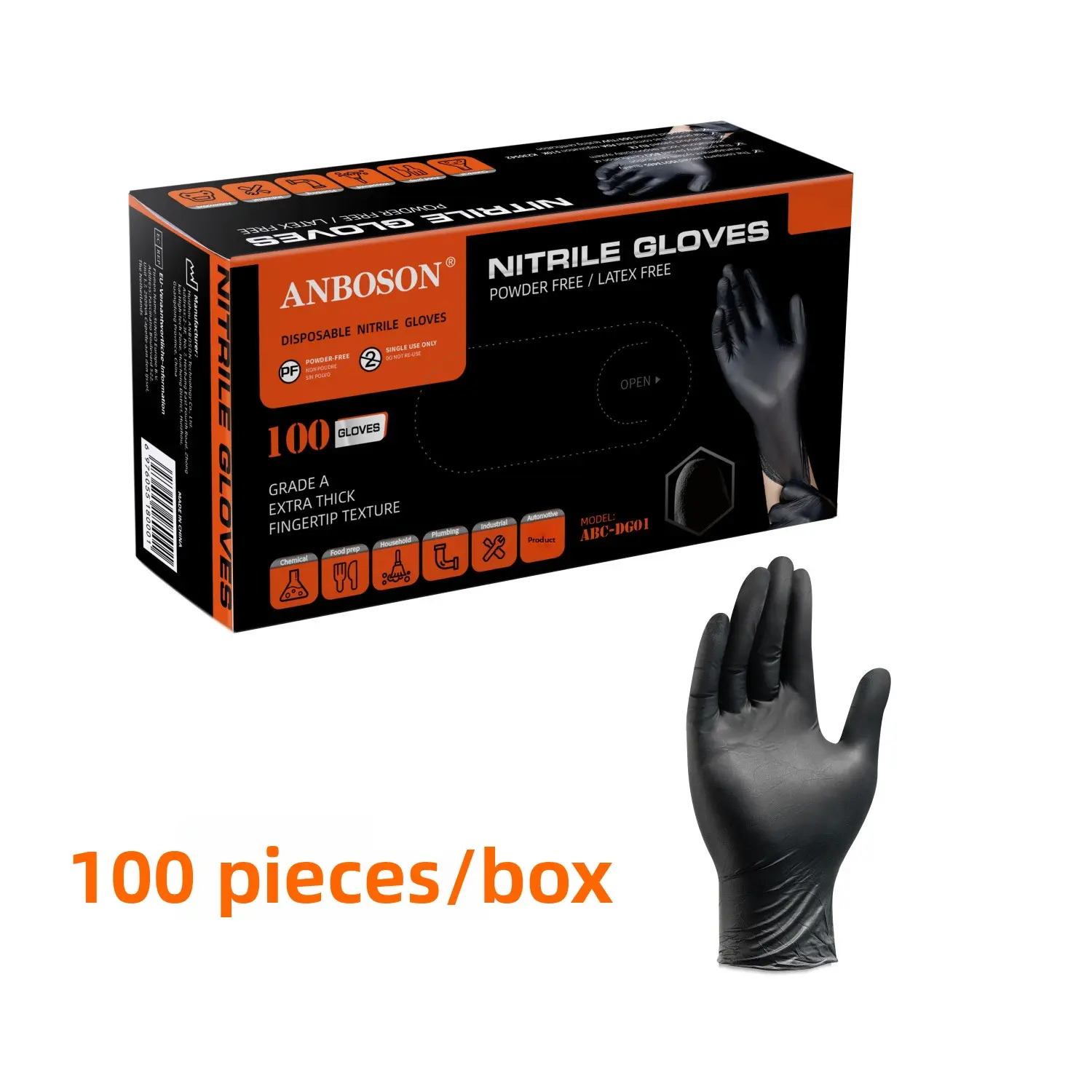 Extra Thick All-Disposable Ambidextrous Black Nitrile Cleaning Gloves (100 Pieces) - Comfortable, High-Elasticity, Waterproof, Oil-Resistant, Durable, Dust-Free, Firm Grip, Powder-Free, with Cleaning Box for Kitchen Dishwashing, Desk, Floor Tasks
