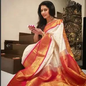 Red White Silk Saree, Party-Wear Traditional Ethnic Wear for Women