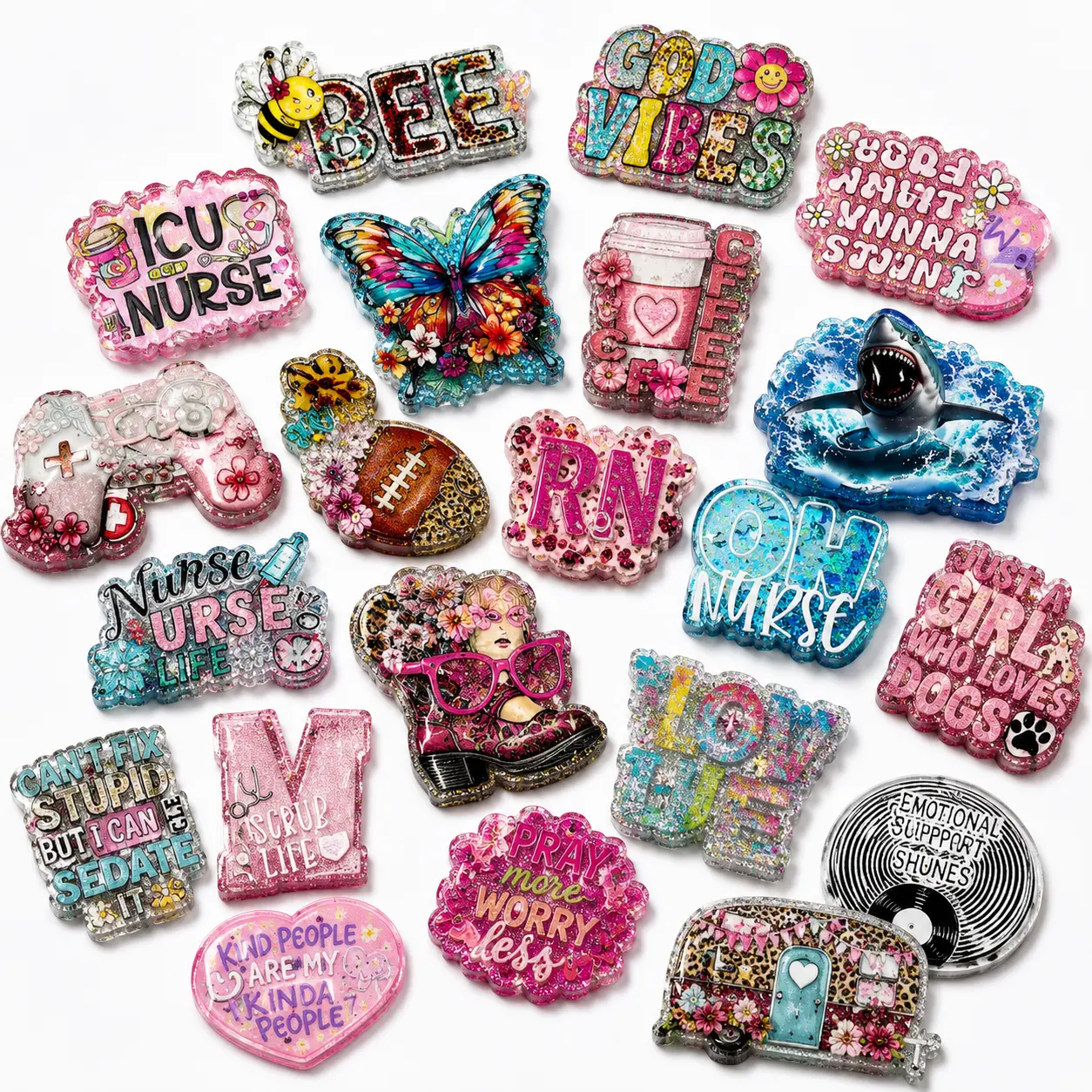 Random 30pcs Mix No Hole Glitter Resin Acrylic Flat Back Charm for DIY, for Badge Reels Diy Jewelry Making Diy Jewelry Decoration