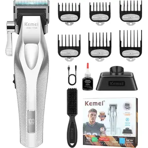 Kemei Professional Hair Clippers, Cordless Clippers for Men, Rechargeable Barber Clippers, Cordless Hair Cutting, 9100 Rpm, Full Metal Body, Ceramic and Dlc Blades, Km-1798