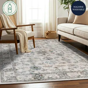 Ivory Bloom Machine Washable Rug