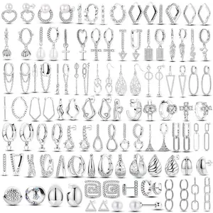 Pearl Earrings 925 Sterling Silver Original Sparkling Zircon Geometry Irregular Cross Square Hoop Earrings For Women Jewelry