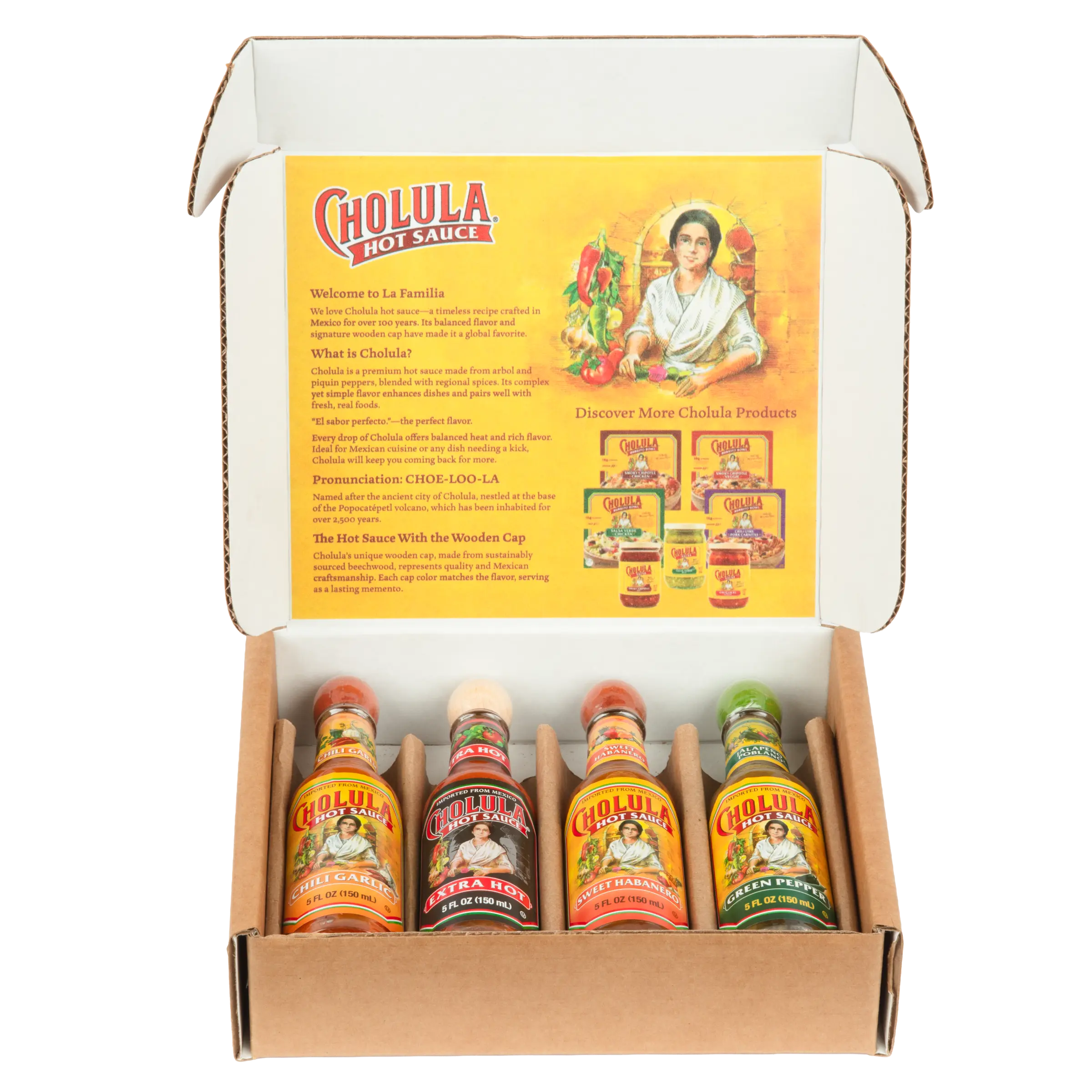 Cholula Hot Sauce Variety Pack, 4ct (Green Pepper, Extra Hot, Chili Garlic & Sweet Habanero)