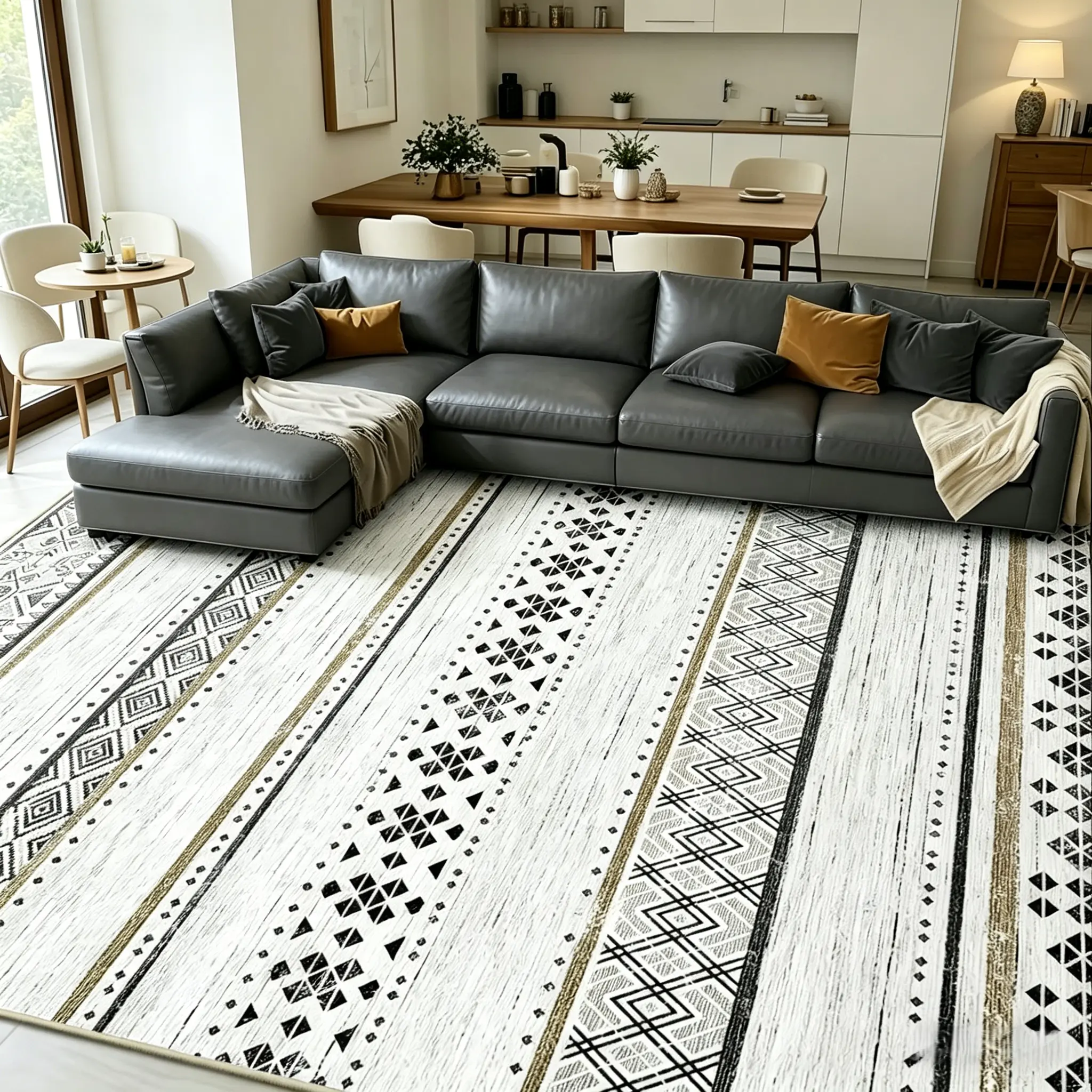 Moroccan Geometric Area Rug, Trendy Viral Ultra-Soft Machine-Washable Farmhouse Indoor Large Carpet for Living Room, Bedroom Rugs for Living Room, Living Room Rugs