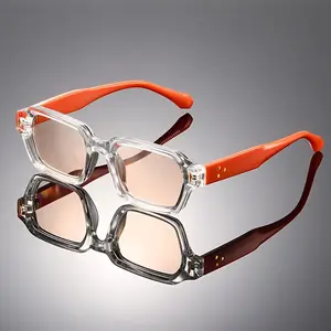 Retro Square Frame Glasses Y2K Orange-Tinted Rectangular Polycarbonate Clear Decorative Lenses Lightweight Metal Hinges Unisex Fashion Eyewear for Photography Props glass sunglass oval sunglasses