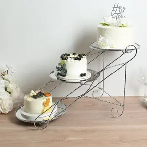 3-Tier Cake Stand Cascading Design with Round Mirror Trays Silver - Dessert Display and Serving Platter Metal 16"x19"