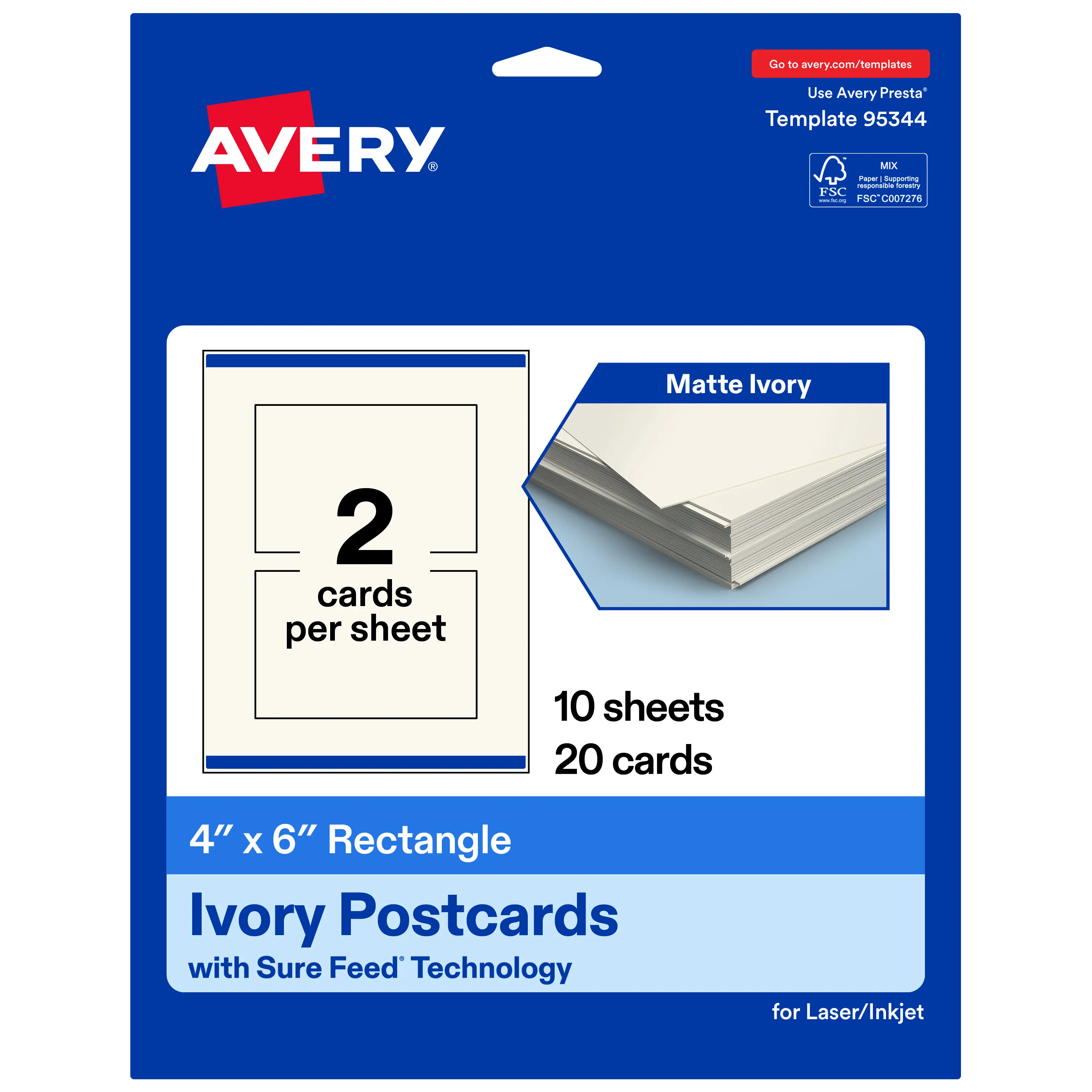 Avery Matte Ivory Postcards, 4" x 6" Rectangle