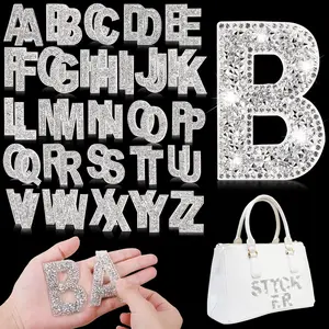 52Pcs/Set Glitter Rhinestone Letter Stickers,Crystal Rhinestone Iron on Letter,Self Adhesive A-Z Glitter Resin Stickers for Clothing Art DIY Works (White),Christmas Party Gifts,Hand Tools Kits