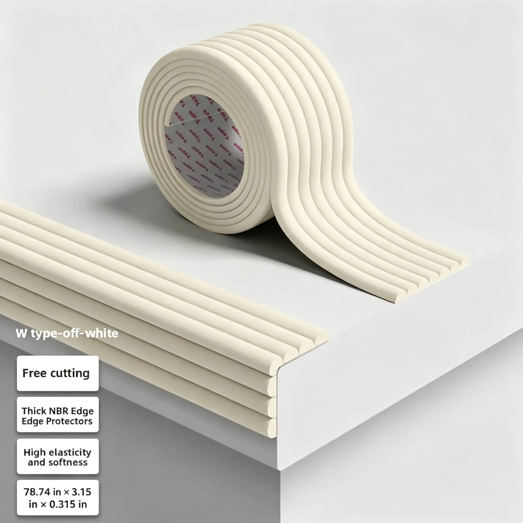 Baby edge protector, furniture cushion bumper strip, table corner guard, mom and baby safety proofing, toddler/child safety proofing, W-type edge wrap cushion, thickened soft NBR cushion pad, residue-free self-adhesive tape, 78.74 in freely cuttable safet