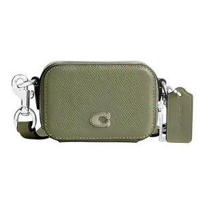 COACH Mini Crossbody Bag with Quilted Leather and Zipper Closure for Men in Olive Green
