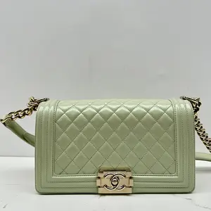 Pre-owned CHANEL Patent Crossbody Bags Le Boy Medium Flap Light Green