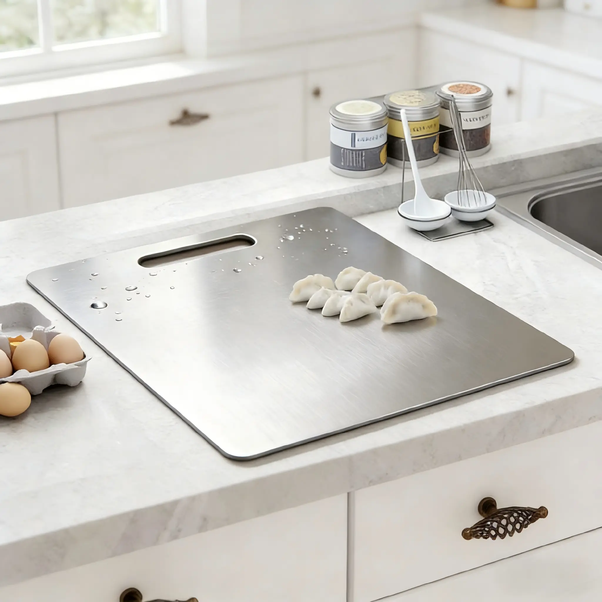 Stainless Steel Dual-Sided Cooking Cutting Board for Kitchen, Durable Anti-Slip Modern Chopping Board for Meat & Vegetables, Easy to Clean, Dishwasher Safe, Durable Cutting Boards