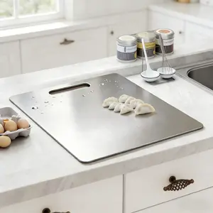 Stainless Steel Dual-Sided Cutting Board for Kitchen, Anti-Slip Metal Chopping Board for Meat, Vegetables & Fruit, Easy to Clean, Dishwasher Safe