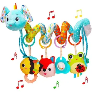 BP-PLT015   Stroller Toys, Car Seat Toys for Babies Infants 0-6 Months, Activity Spiral Plush Hanging Toy Gift for Baby Boys and Girls 0 3 6 12 Months Newborn Sensory Toy with Rattles Squeaker Music -Blue