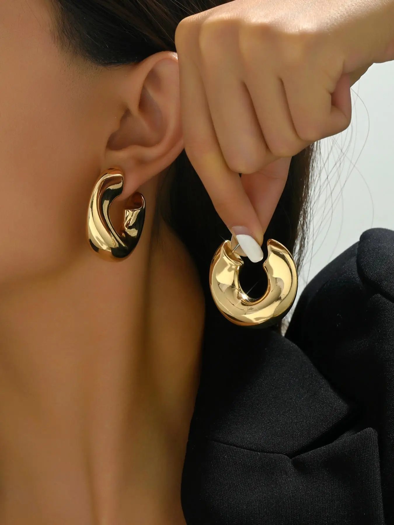 Women's Simple Style Plain Color Geometric Design Hoop Earrings, Summer 2024 Casual Trendy Hoop Earrings, Fashionable Jewelry for Women for Daily & Pa