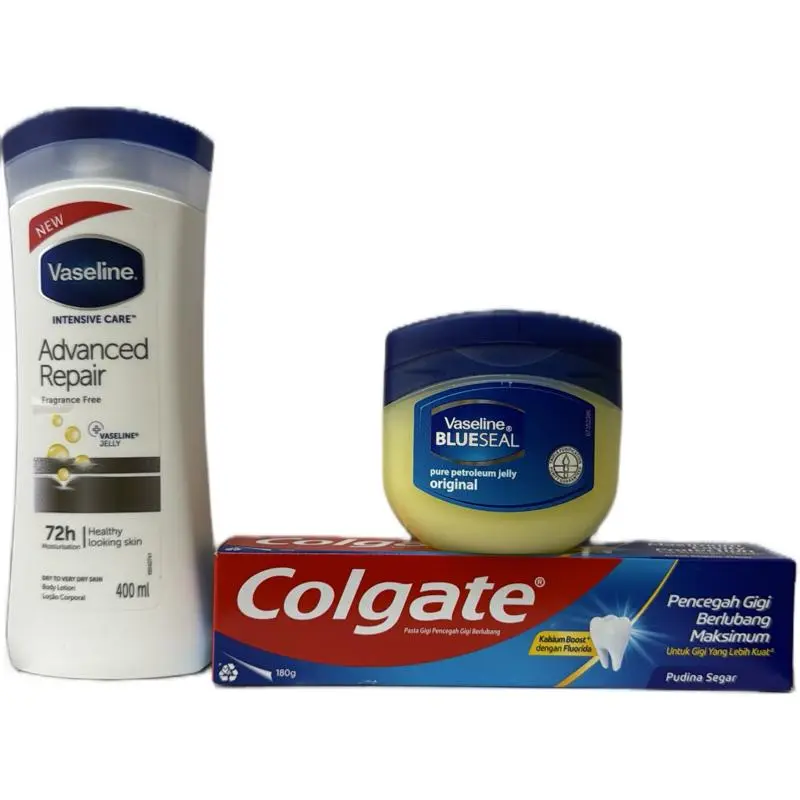 3 Piece Set Advanced Repair Lotion 400ml Healing Jelly 212g & Colgate Maximum Cavity Toothpaste 180gm for Skin Care & Dental Health