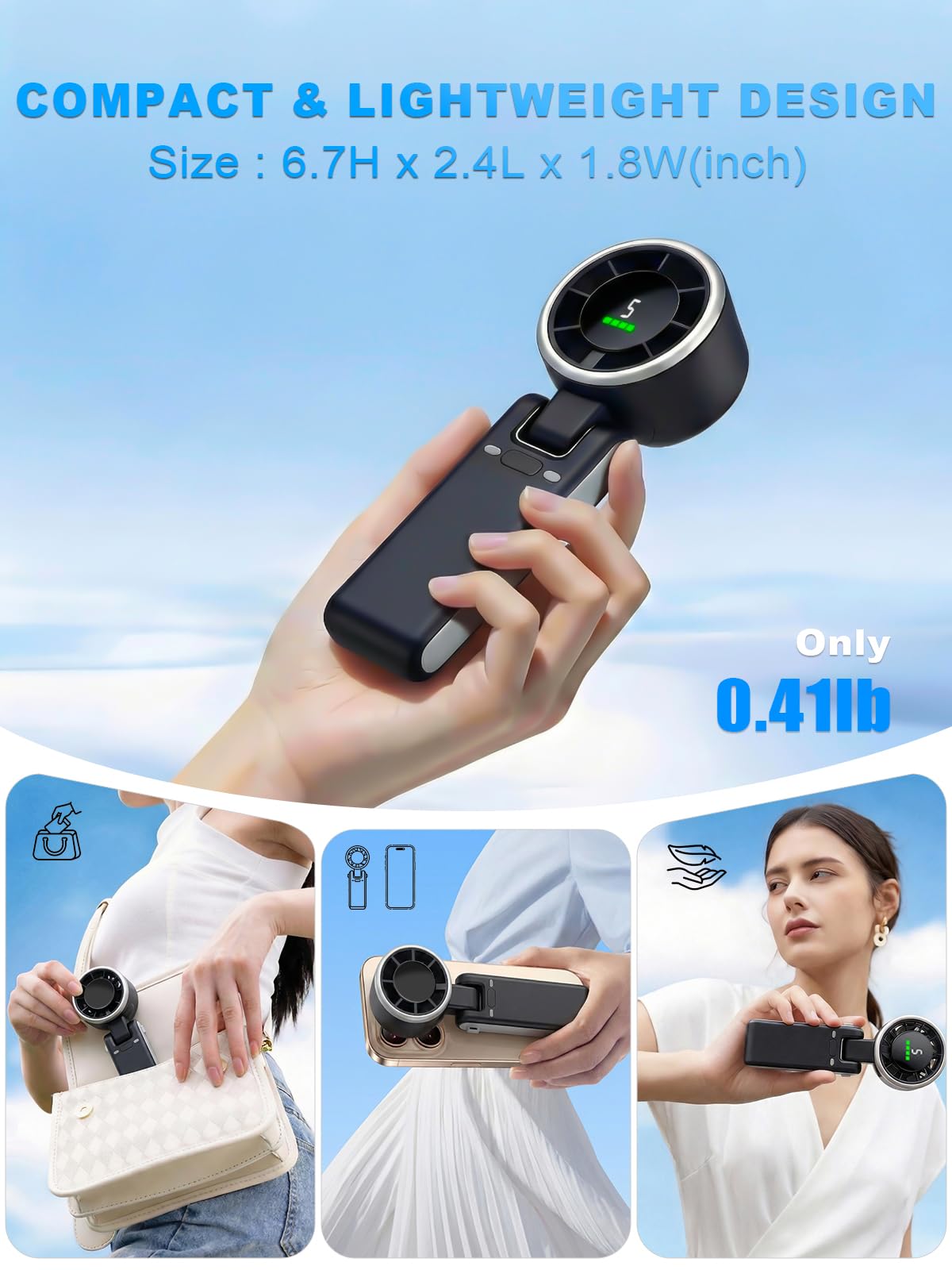 Foldable Handheld Fan, Portable High Speed Rechargeable 10000mAh Mini Turbo Fan, Digital Display, 5 Speed Adjustable Personal Small Pocket, Gifts for Women Men Travel Camp Outdoor Office