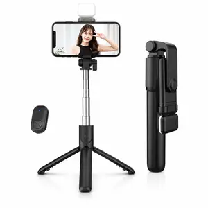Selfie Stick Tripod with LED Fill Light, Wireless Remote, Portable Foldable Camera Stand for iPhone & Android, Extendable Vlogging Kit Accessories for Videography Equipment & Electronic Gadgets