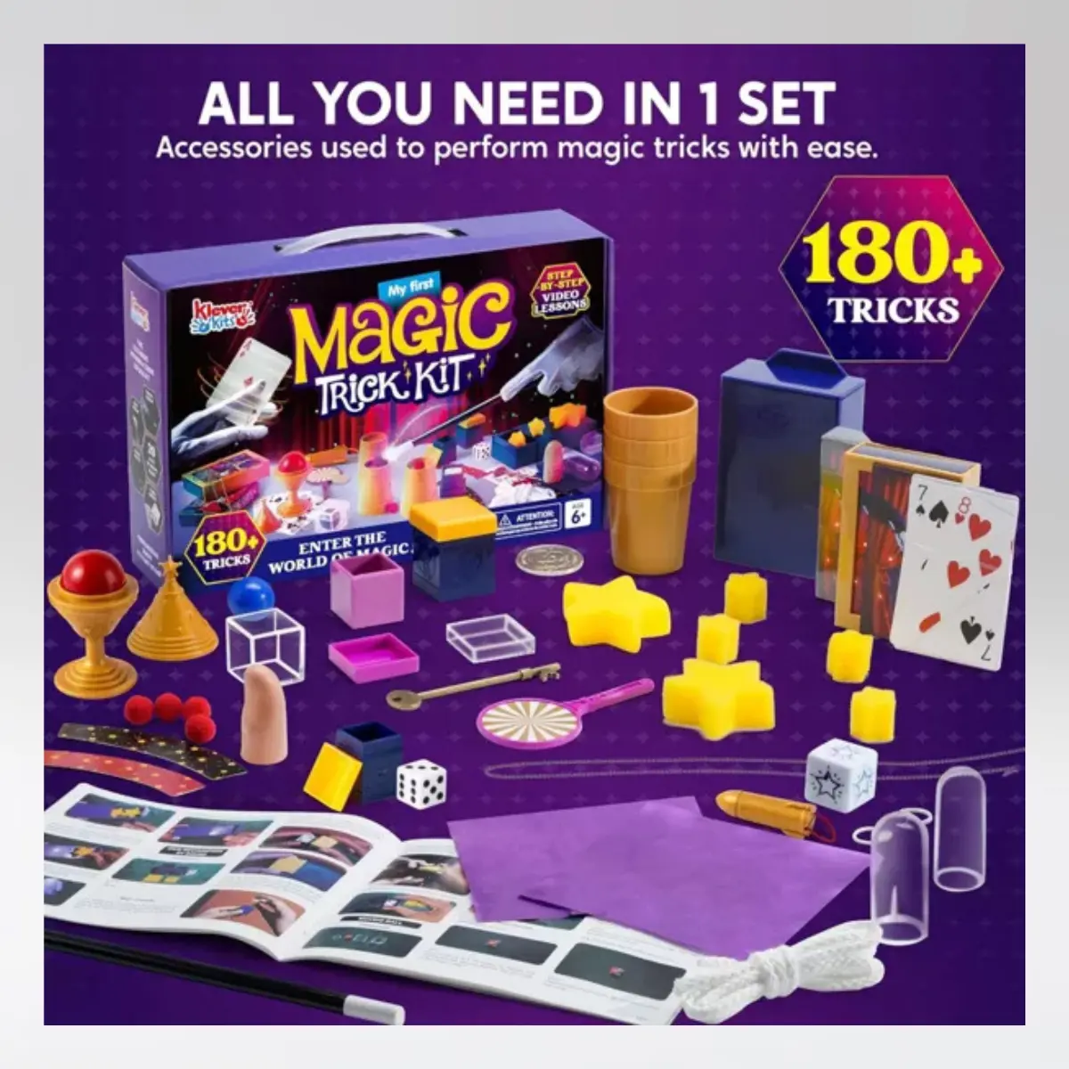 Klever Kits 180+ Magic Set for Kids 6+, Magic Trick Kit with Step-by-Step Video Lessons, Ideal Magic Toys Birthday Christmas Gift for Young Magicians