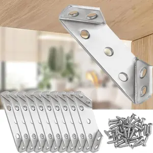 20Pcs Heavy Duty Stainless Steel Triangle Corner Brackets With 120 Screws Universal Furniture Angle Connectors For Wood Cabinets Drawers Tables Chairs Shelves Bed Desk Frame Repair Reinforcement And Stable Support Hardware Fasteners