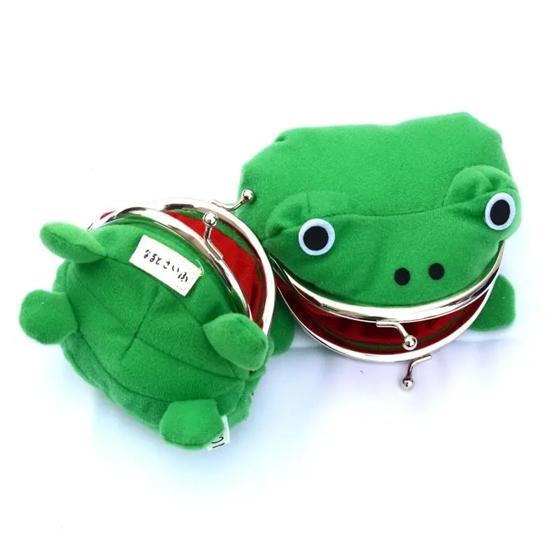 Naruto Shippuden Uzumaki Naruto Gama-chan Frog Coin Purse Cute Green Plush Kiss Lock Change Wallet Cartoon Anime Cosplay Mini Coin Bag Kawaii Small Pouch Gift for Anime Fans Boys Girls