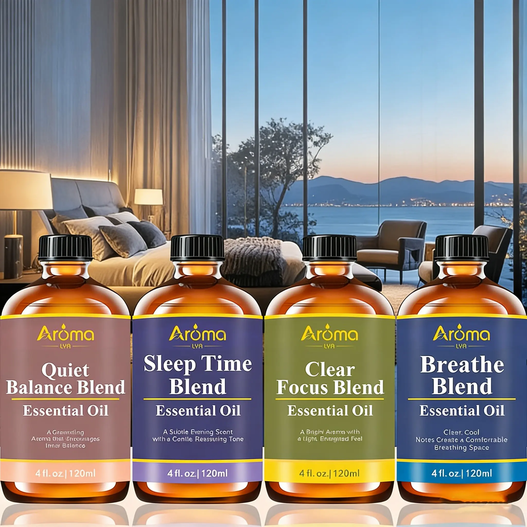 Breathe, Sleep Time, Clear Focus, Quiet Balance Essential Oil 4oz for Humidifiers, Diffusers, Candle, Flavored Air | Yoga, Sleep, Meditation